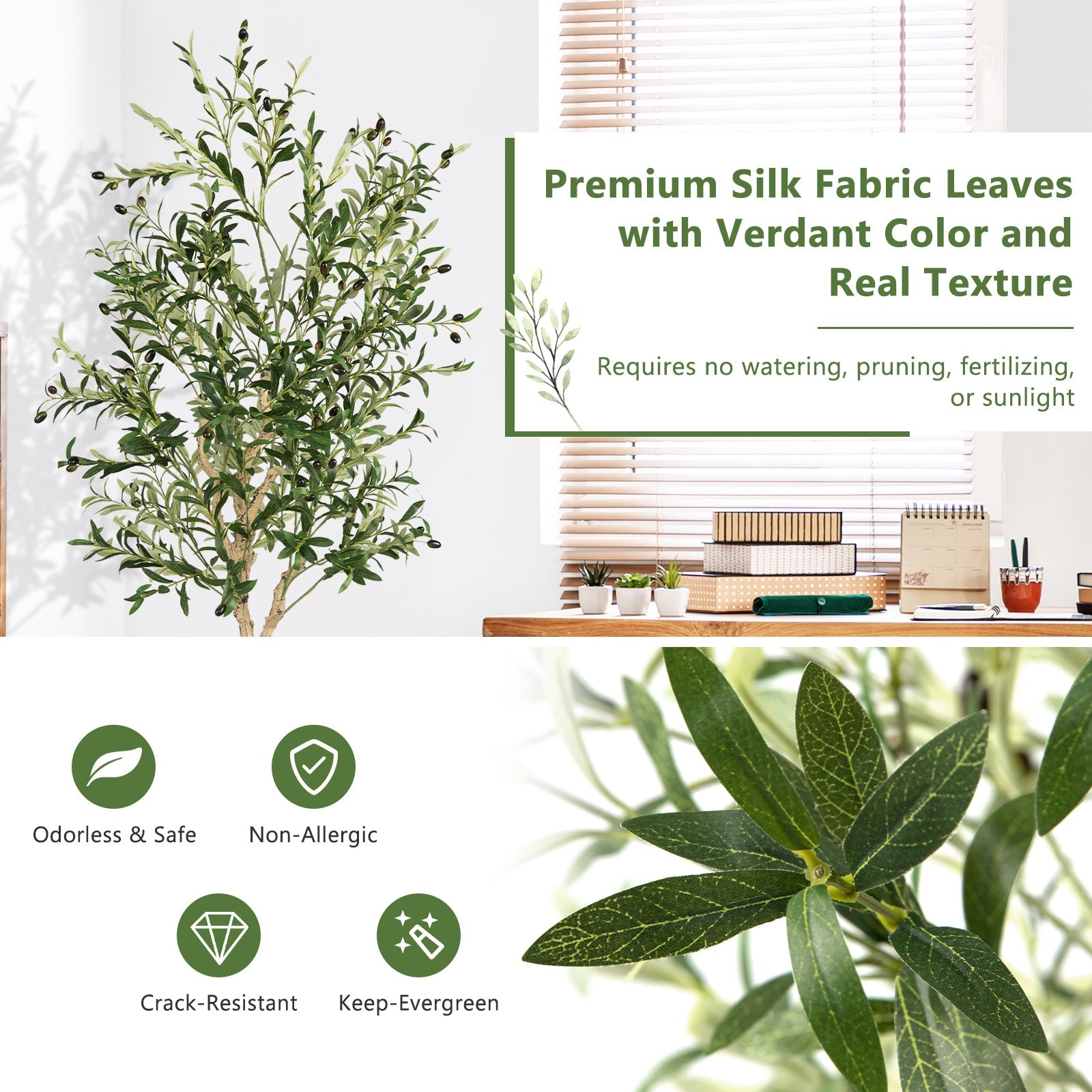 Giantex 182cm 1-Pack Artificial Olive Tree in Cement Pot w/ Leaves & Fruits