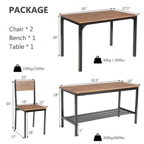 4 Pieces Kitchen Dining Table Set Modern Functional Dinette Set with Storage Rack