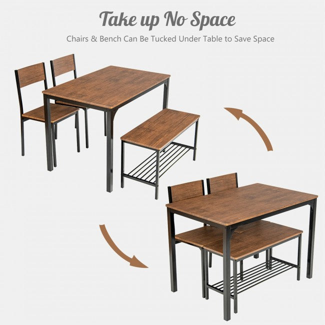 4 Pieces Kitchen Dining Table Set Modern Functional Dinette Set with Storage Rack