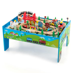 HONEY JOY Wooden Train Table Set