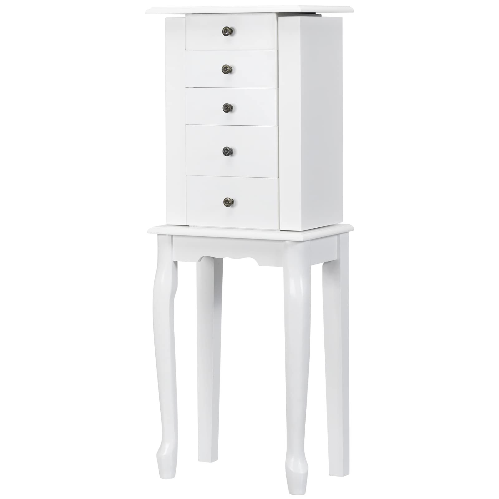 Jewelry Armoire Cabinet, Top Flip Mirror, 4 Drawers, Top 4 Compartments