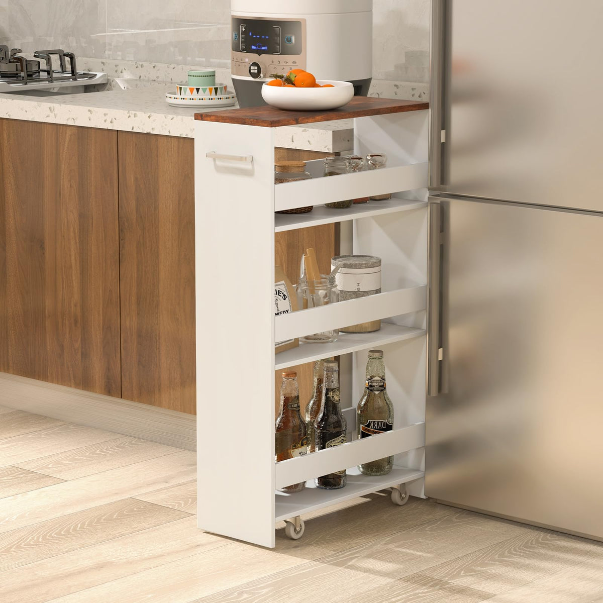 4-Tier Rolling Storage Cart, 20cm Slim Kitchen Cart on Wheels