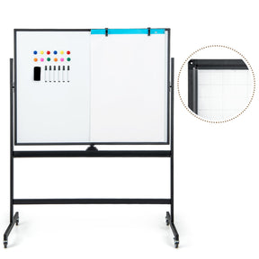 Mobile Magnetic Double-Sided Reversible Whiteboard, 360° Rolling Dry Erase Board w/Markers