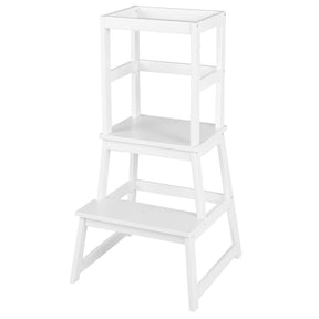 BABY JOY Kids Kitchen Step Stool with Safety Rail, 2 in 1 Solid Wood Montessori Learning Stool