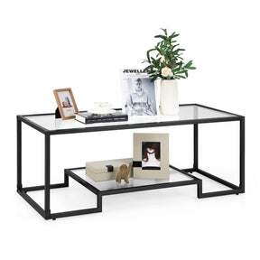 Giantex Modern 2-Tier Coffee Table, Rectangular Accent Table with Golden Metal Frame