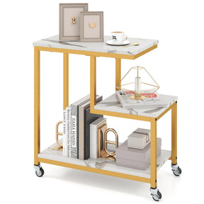 G-Shaped Side Table, 3-Tier Mobile End Table with Open Shelves