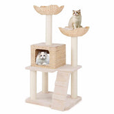 122cm Cattail Cat Tower w/Sisal Scratching Posts, Condo, Basket Bed