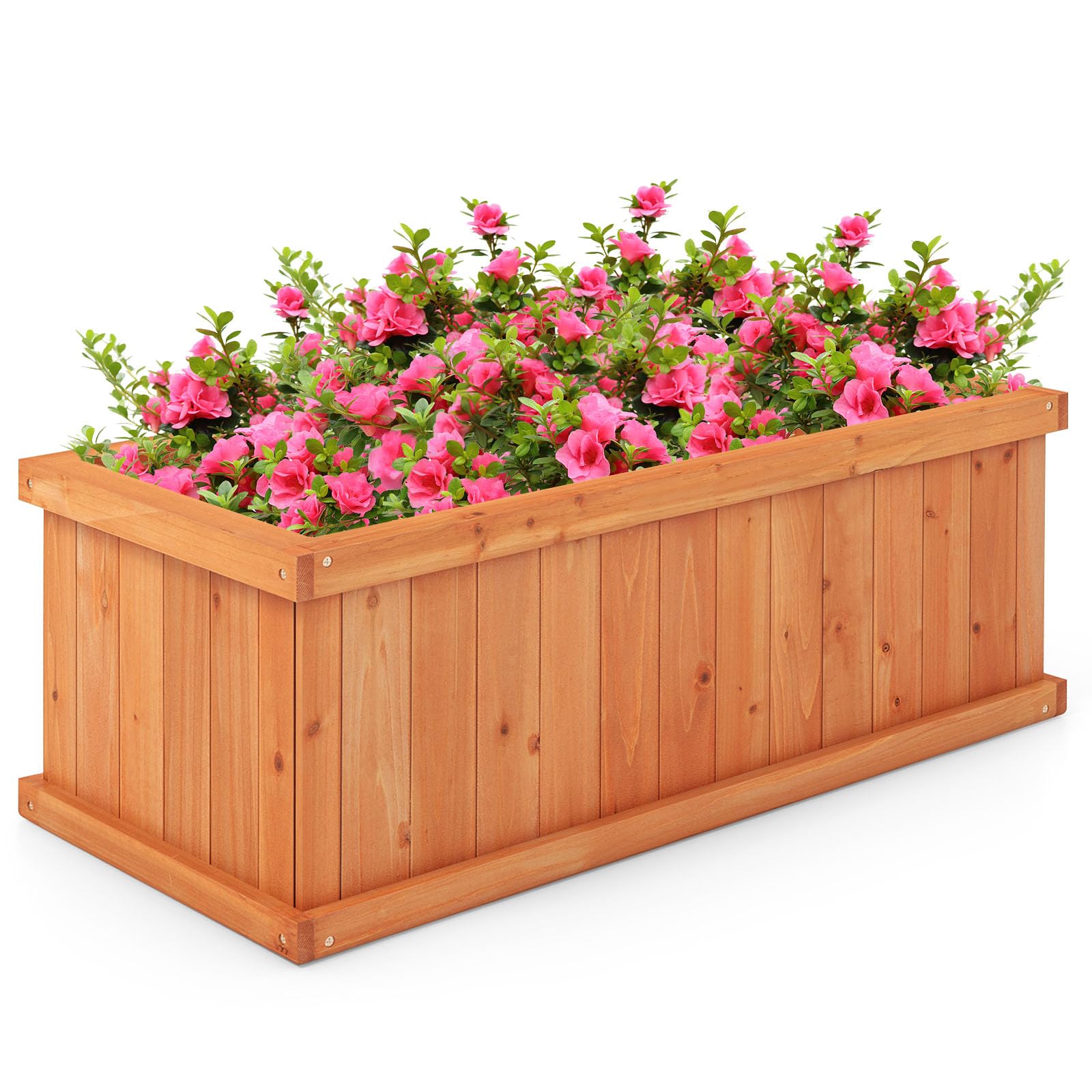 Raised Garden Bed, Wooden Planter Box with 4 Drainage Holes & Detachable Bottom Panels
