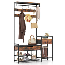 Hall Tree with Shoe Storage Bench, 178 cm Freestanding Coat Rack w/Shoe Rack