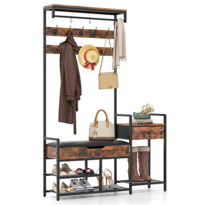 Hall Tree with Shoe Storage Bench, 178 cm Freestanding Coat Rack w/Shoe Rack