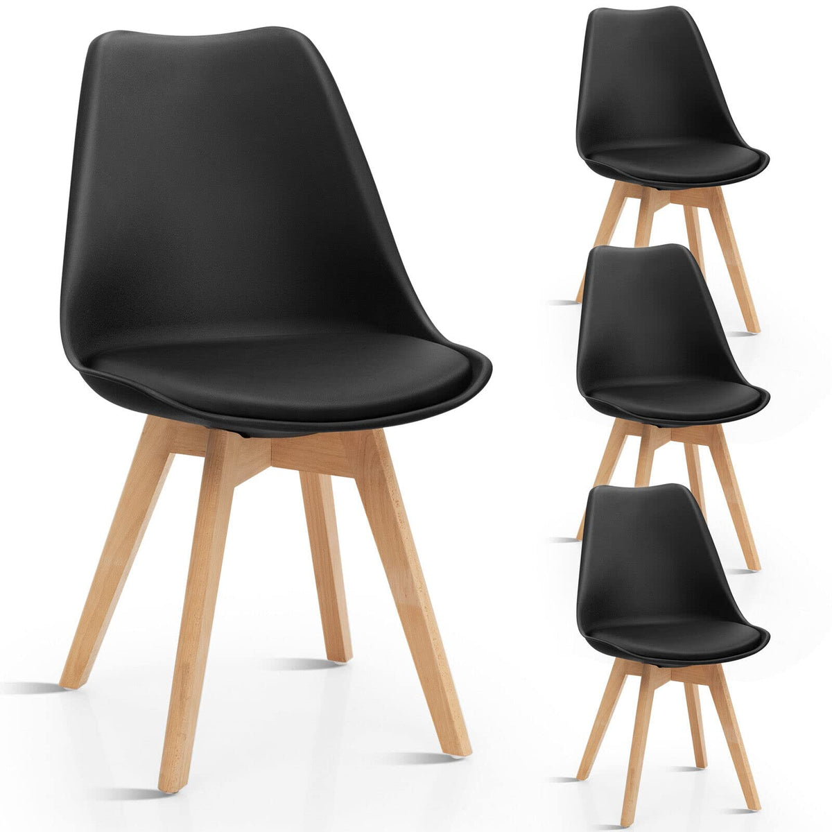Giantex 4Pcs Modern Dining Chairs, High Backrest Kitchen Chairs, Elegant Mid Century Side Chairs, Black