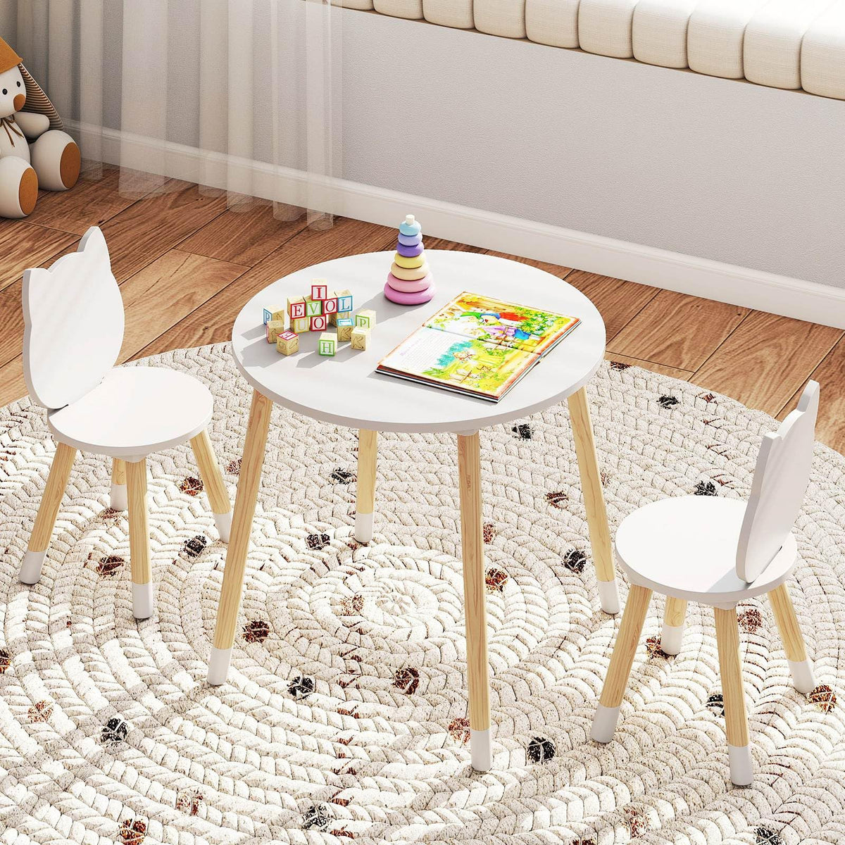 Kids Table and Chairs Set, Wooden Toddler Desk and Chair Set for Classroom Daycare Home