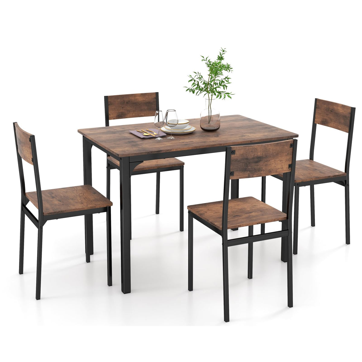 Giantex 5 Piece Dining Table Set, Industrial Style Kitchen Table & Chairs for 4 w/Backrest & Metal Frame