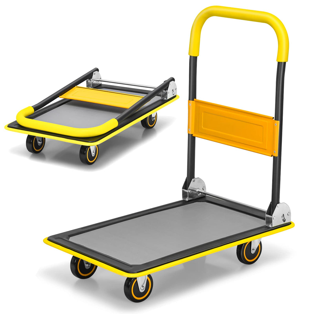 Folding Push Cart Dolly, Moving Hand Truck, Rolling Flatbed Cart for Loading