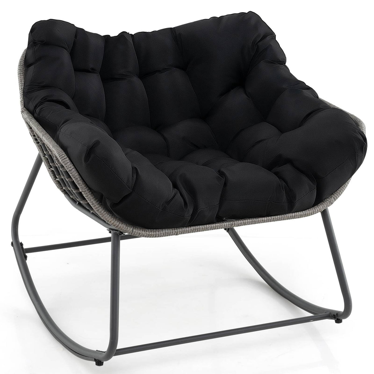 Outdoor Rocking Chair, Oversized Patio PE Wicker Egg Chair