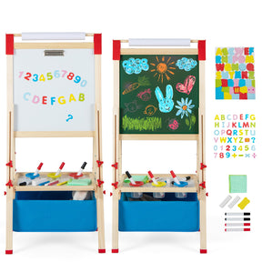 BABY JOY Kids Art Easel, Adjustable Height Double Sided Easel w/Chalkboard & Whiteboard