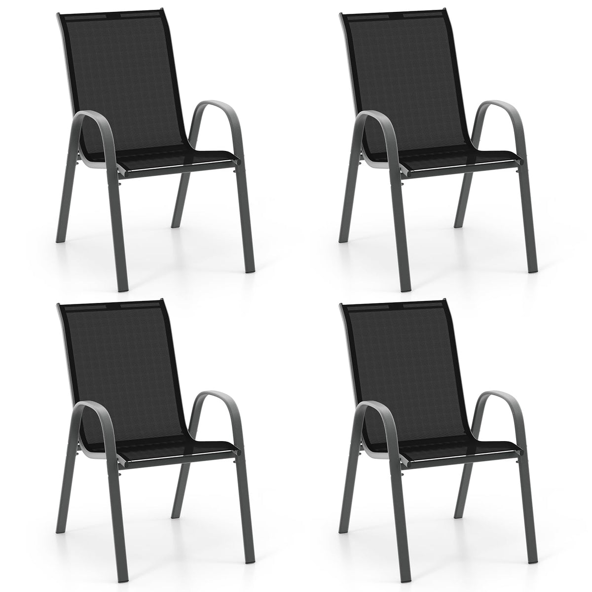 Set of 4 Outdoor Patio Chairs, Stackable Armchair with Weather-Resistant Fabric, Sturdy Steel Frame