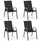 Set of 4 Outdoor Patio Chairs, Stackable Armchair with Weather-Resistant Fabric, Sturdy Steel Frame