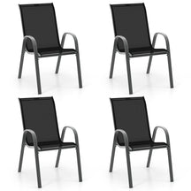 Set of 4 Outdoor Patio Chairs, Stackable Armchair with Weather-Resistant Fabric, Sturdy Steel Frame