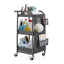 3-Tier Rolling Cart, Storage Trolley Organizer w/DIY Dual Pegboards, 2 Baskets, 4 Removable Hooks