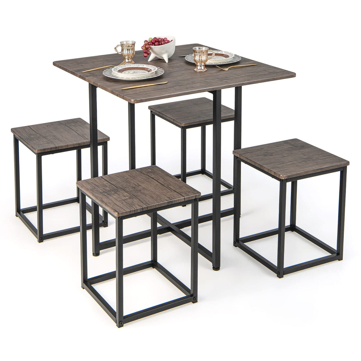 Giantex 5 Piece Dining Table and Chair Set, Industrial Kitchen Table Set with 4 Stools , Gray