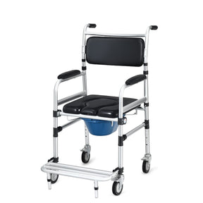 Toilet Commode Wheelchair, Multifunctional Rolling Commode Chair w/ 5-Level Adjustable Height & Removable Toilet