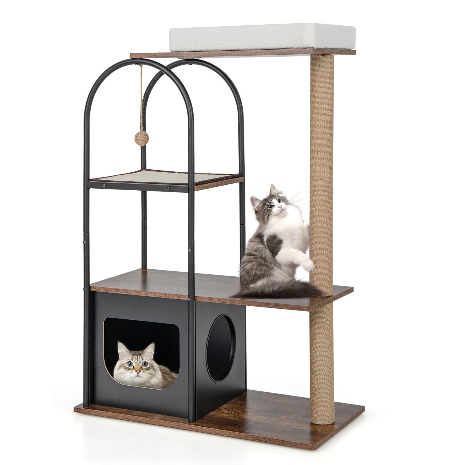 118 CM Tall Cat Tree Tower w/Metal Frame, Top Perch Cat Bed, Cat Condo, Jute Scratching Posts