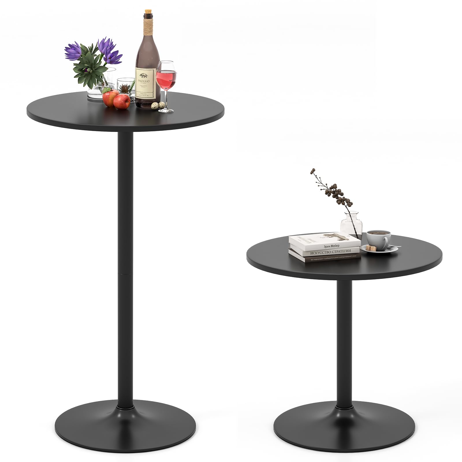 Giantex Round Bistro Table, 101.5 cm Bar Height Cocktail Table Converts into 56 cm Tall Coffee Table