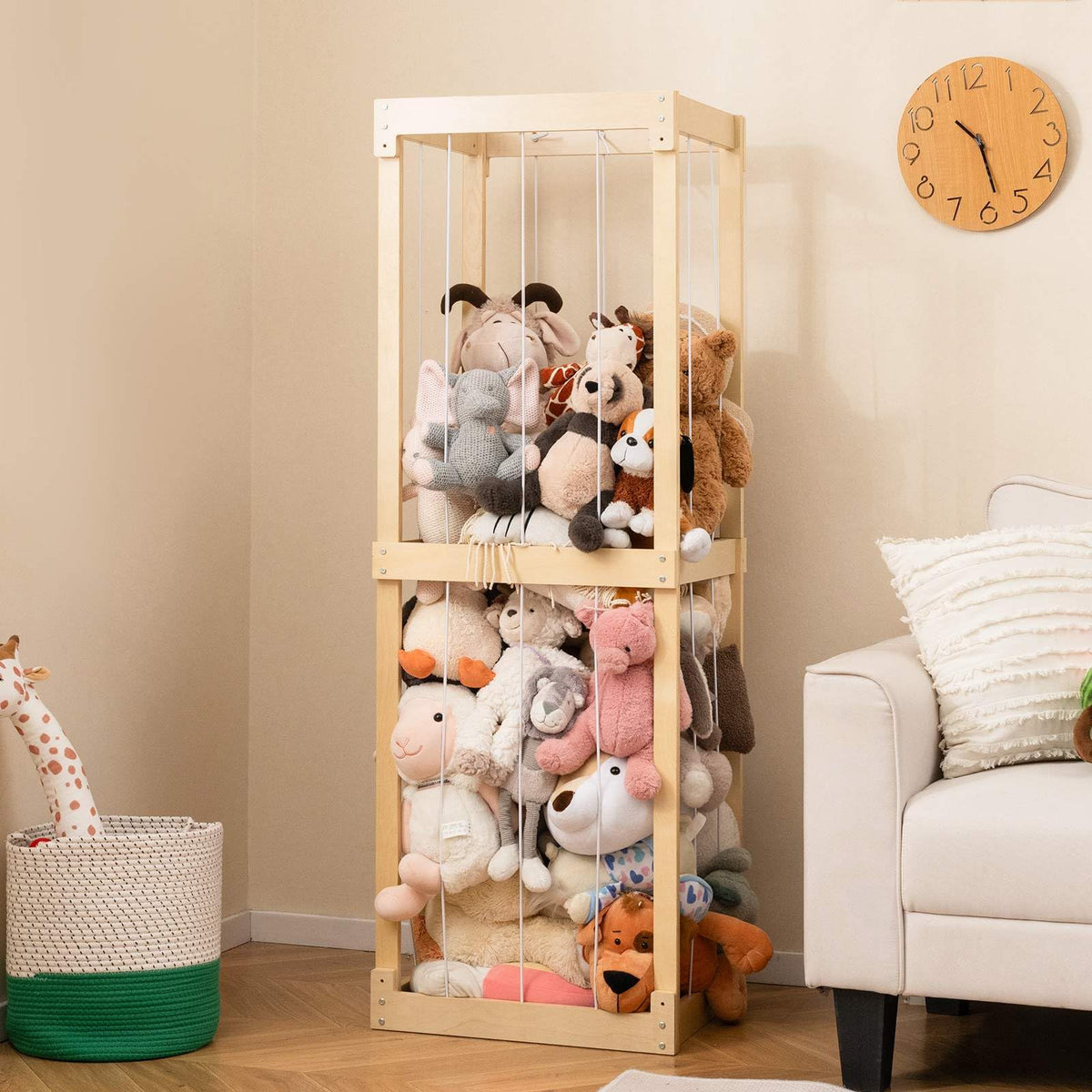 300L Large Stuffed Animal Storage, Space-saving Plush Toy Cage w/Open Top & Elastic Cords