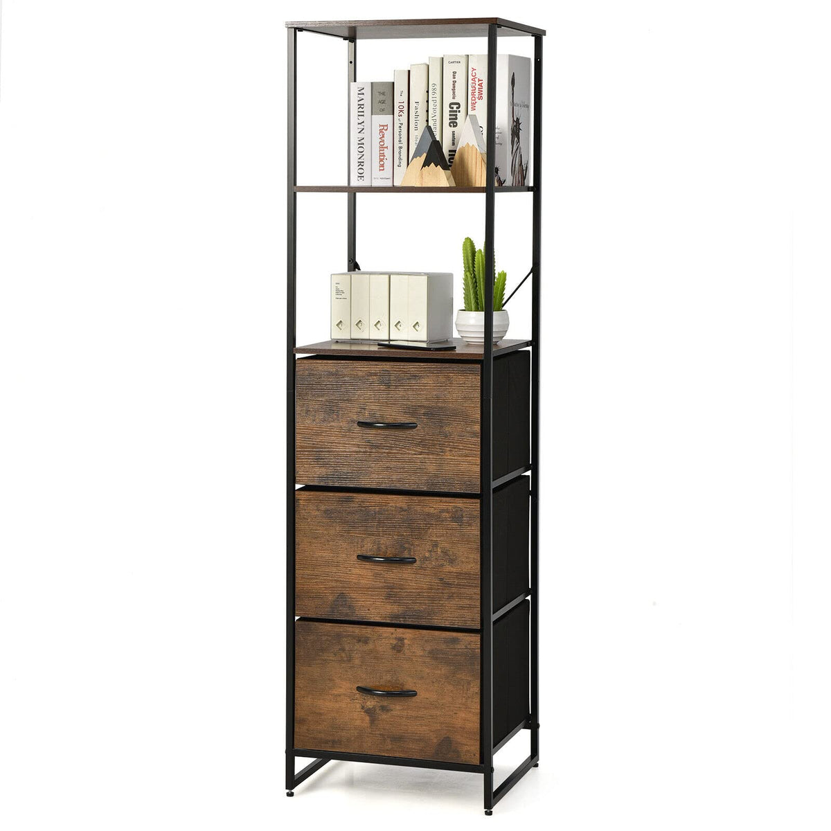 Giantex Drawer Dresser Tallboy Storage Cabinet Shelves Wood Organizer Industria