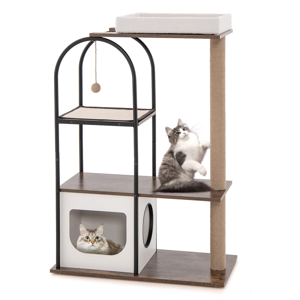 118 CM Tall Cat Tree Tower w/Metal Frame, Top Perch Cat Bed, Cat Condo, Jute Scratching Posts