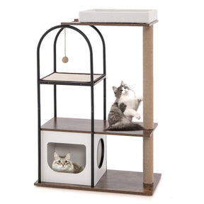 118 CM Tall Cat Tree Tower w/Metal Frame, Top Perch Cat Bed, Cat Condo, Jute Scratching Posts