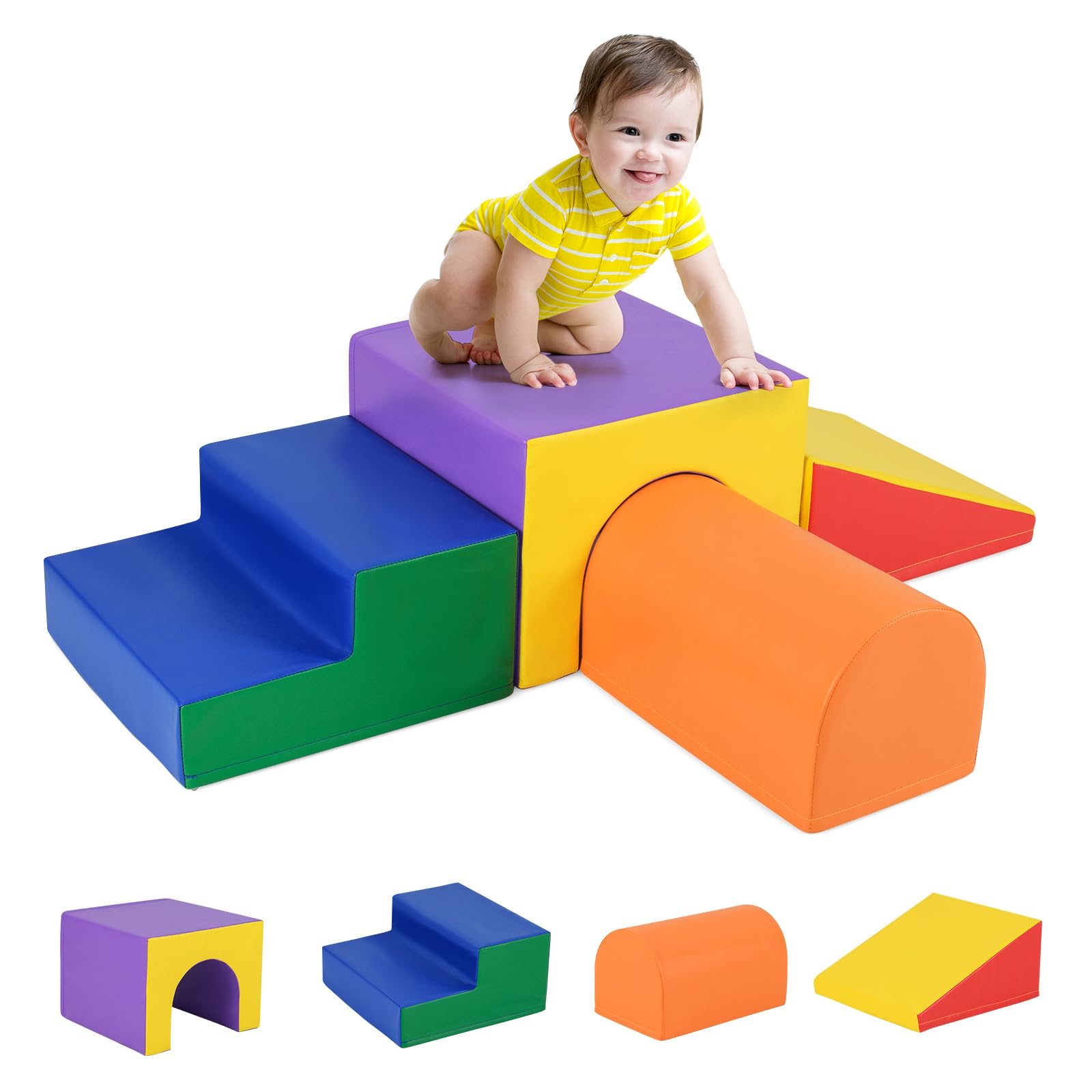 BABY JOY 4-Piece Kids Climb and Crawl Foam Block Play Set, Toddler Soft Building Blocks