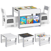 4-in-1 Kids Wooden Activity Table with Reversible Blackboard and Bookshelves