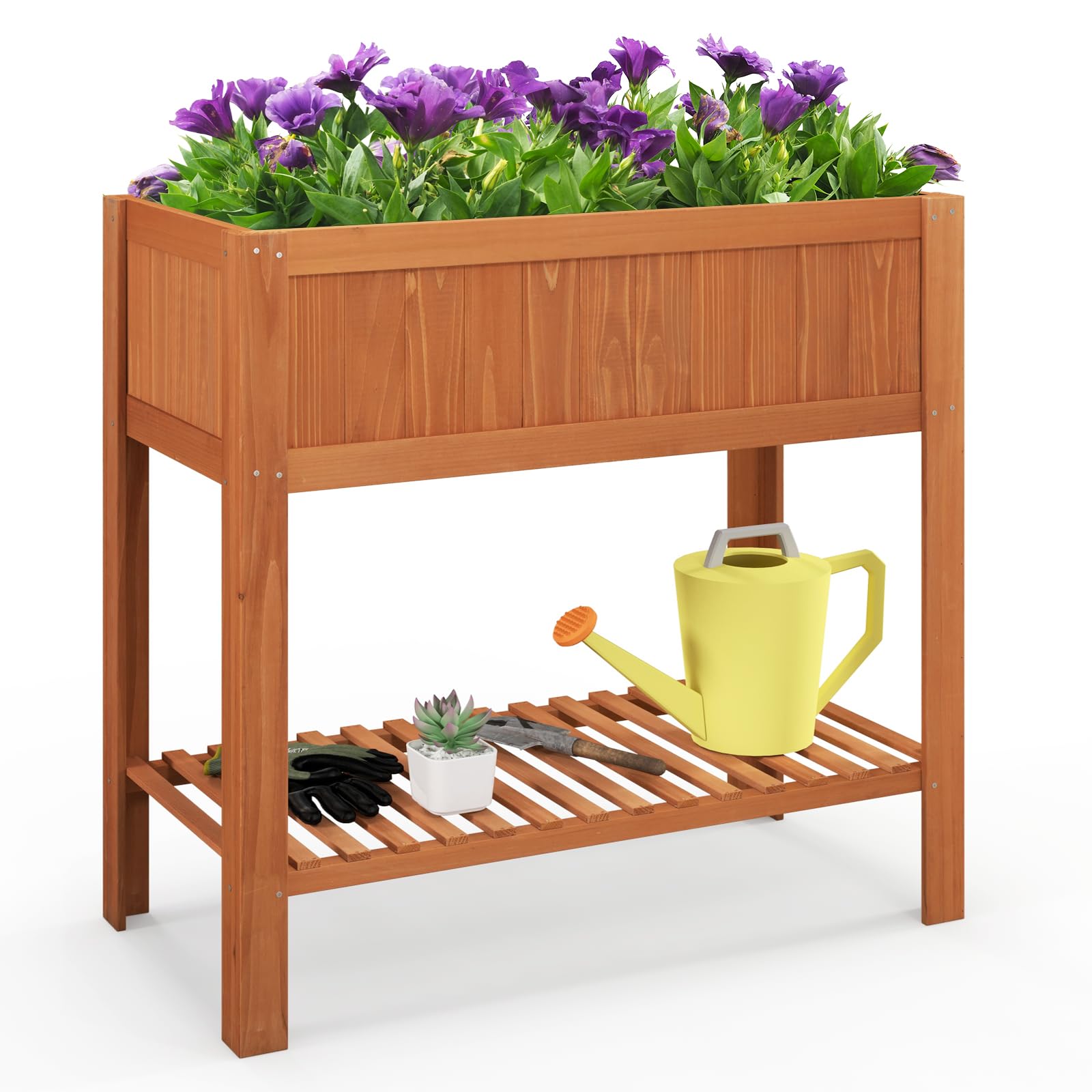 Giantex Raised Garden Bed Outdoor, Elevated Fir Wood Garden Box with Legs