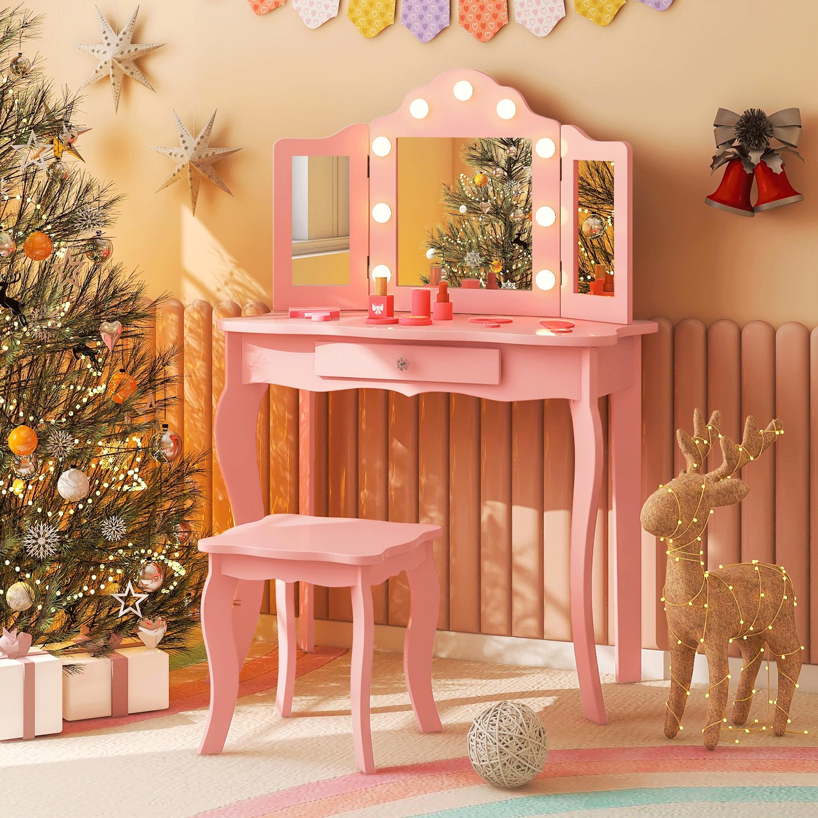 Kids 2-in-1 Vanity Table and Stool Set