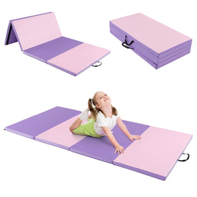 2.4M 4-Panel PU Leather Gym Mat w/Hook & Loop Fasteners & Carrying Handles for Gymnastics