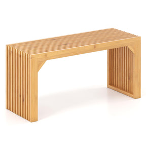 Bamboo Dining Bench, 90CM Long Entryway Bench, Indoor Outdoor Solid Wood Bench