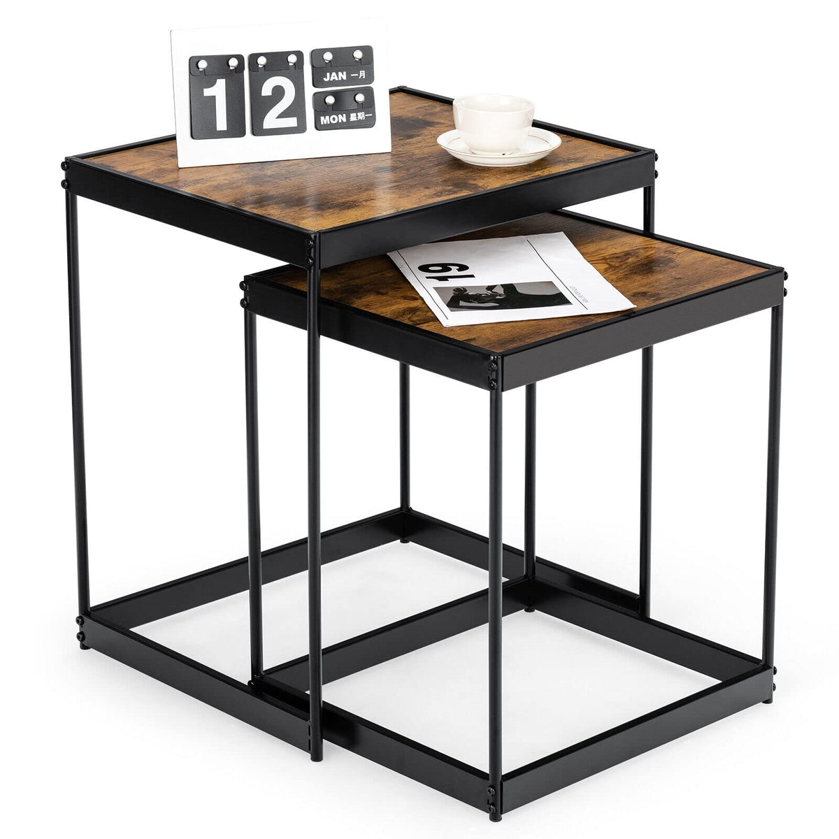 Giantex Nesting Coffee Tables, Set of 2 End Tables, Space Saving Design Side Tables