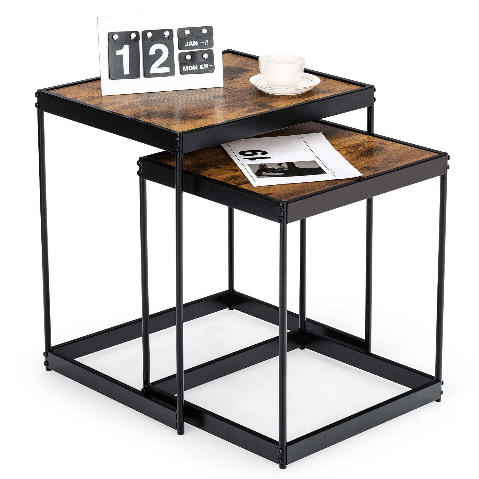 Giantex Nesting Coffee Tables, Set of 2 End Tables, Space Saving Design Side Tables