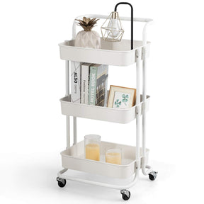 Giantex 3-Tier Kitchen Trolley Cart with Wheels, Multifunctional Cart with Utility Handle