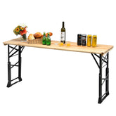 5.5FT Folding Picnic Table, Portable Outdoor Beer Table w/Umbrella Hole & 2 Adjustable Heights