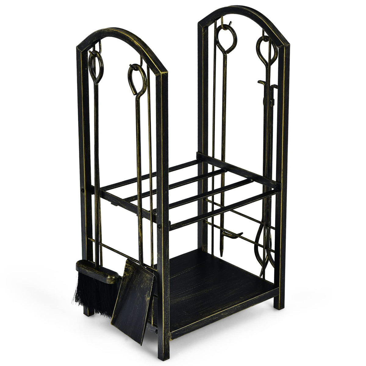 Giantex Firewood Rack with 4 Fireplace Tools Wrought Iron Log Storage Rack
