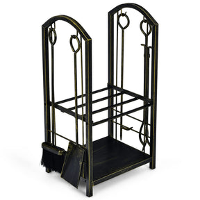 Giantex Firewood Rack with 4 Fireplace Tools Wrought Iron Log Storage Rack