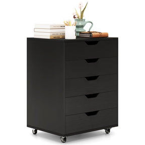 5-Drawer Chest of Drawers, Wooden Dresser Chest, Mobile Lateral Filing Cabinet with Wheels