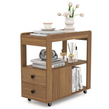 2-Drawer Sofa Side Table with Open Shelves, Modern Narrow End Table