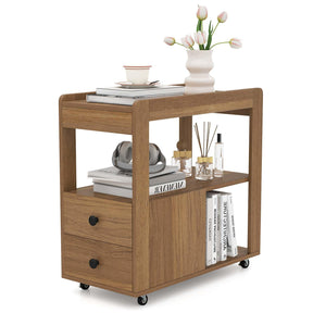 2-Drawer Sofa Side Table with Open Shelves, Modern Narrow End Table