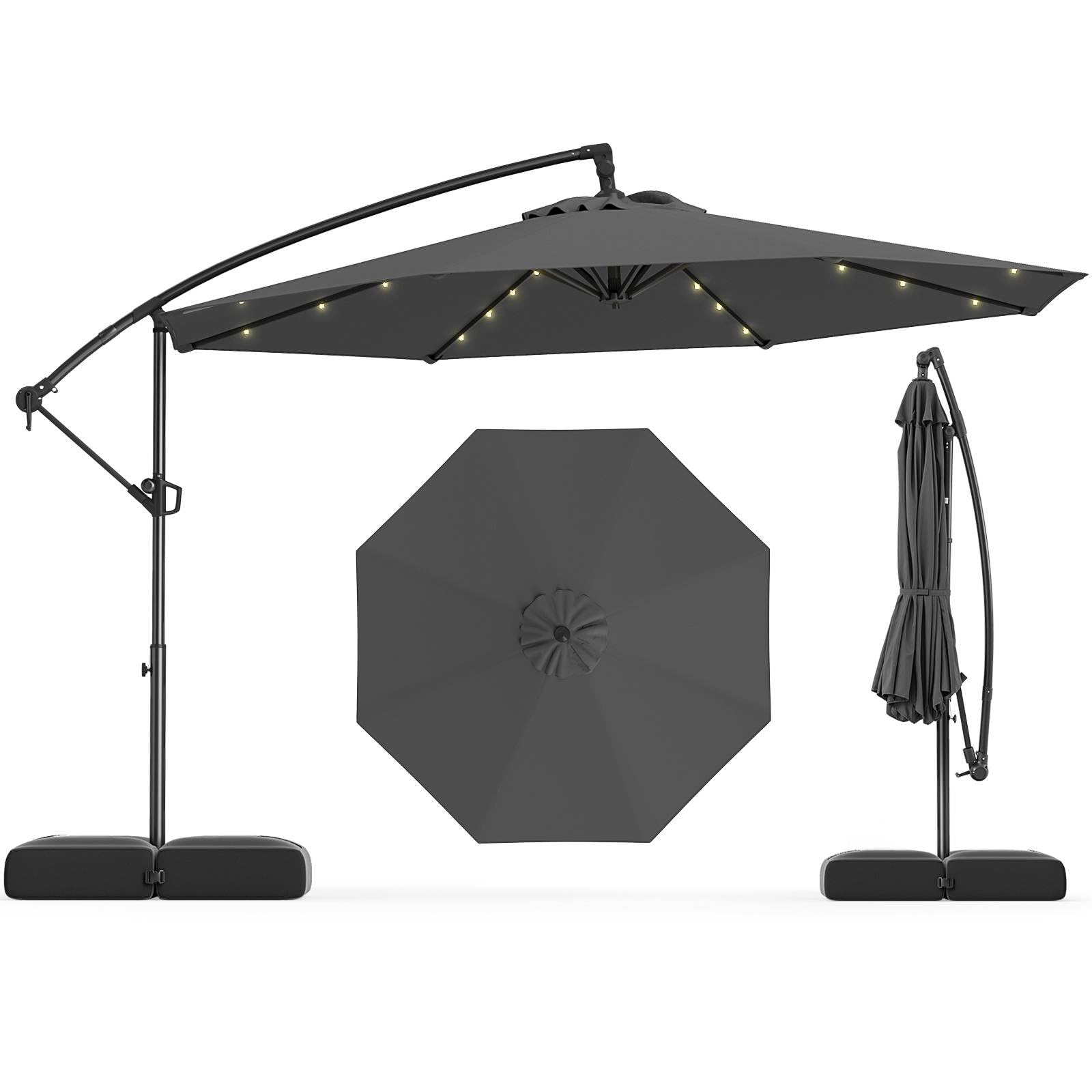 3m Solar Offset Hanging Umbrella with Base, Patio Cantilever Umbrella