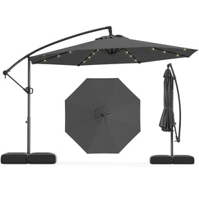 3m Solar Offset Hanging Umbrella with Base, Patio Cantilever Umbrella
