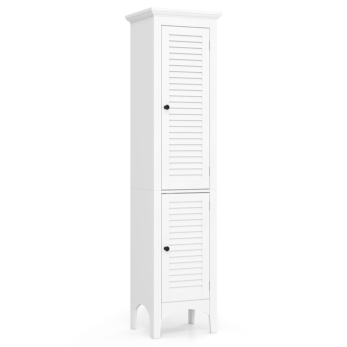 Tall Narrow Bathroom Cabinet with 2 Shutter Doors and Adjustable Shelf